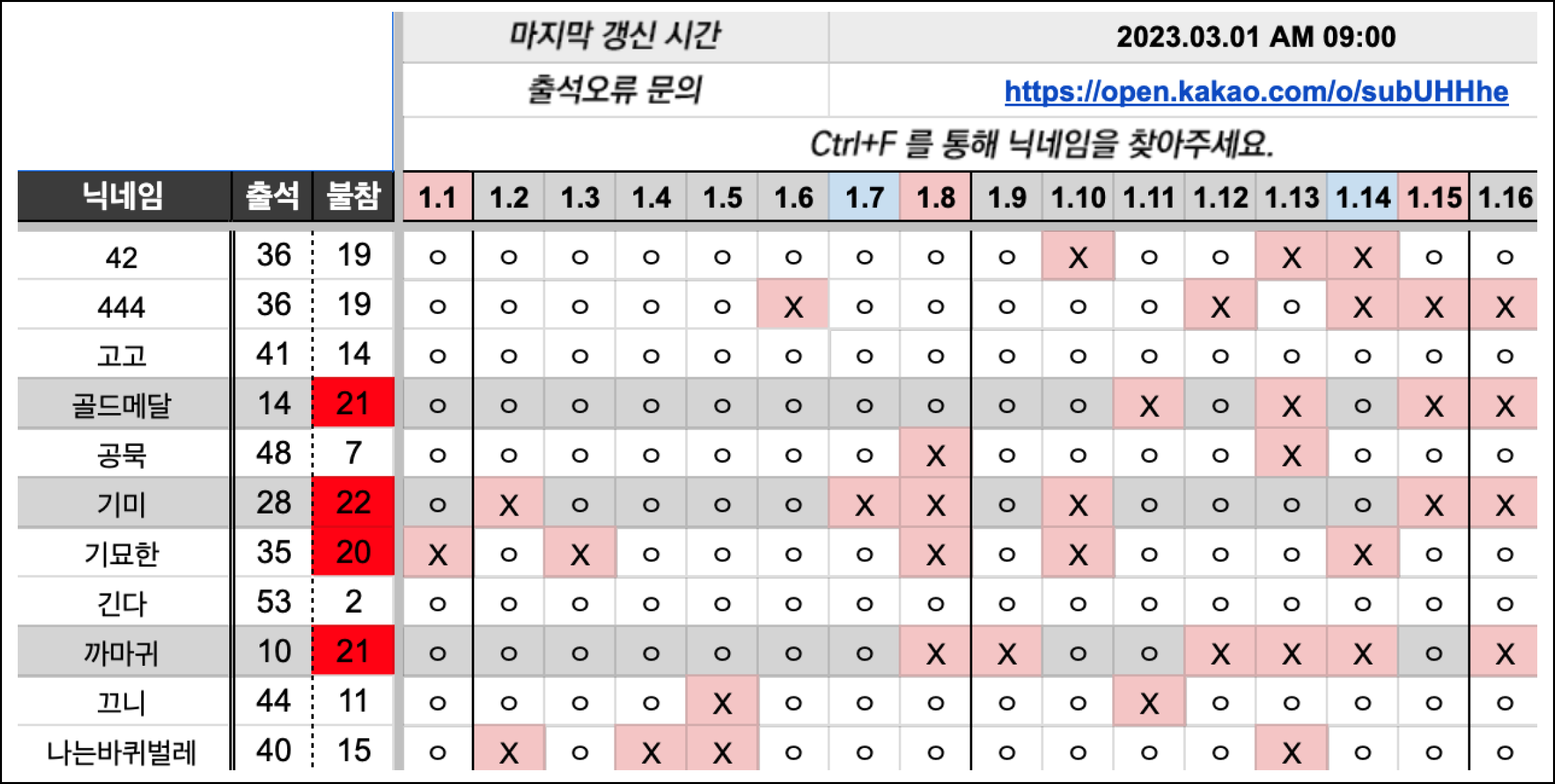 출석표